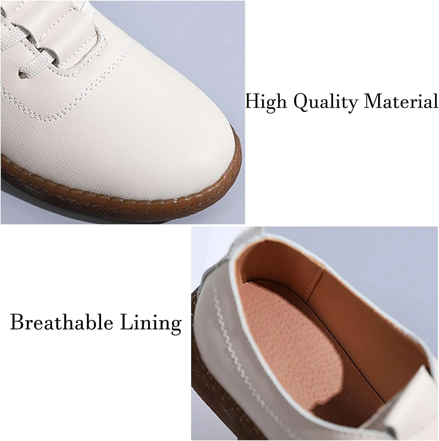 Women's Genuine Leather Soft Bottom Flat Loafers,Elastic Drawstring Slip On Breathable Non-Slip Casual Walking Work Shoes Comfort Mom Shoes
