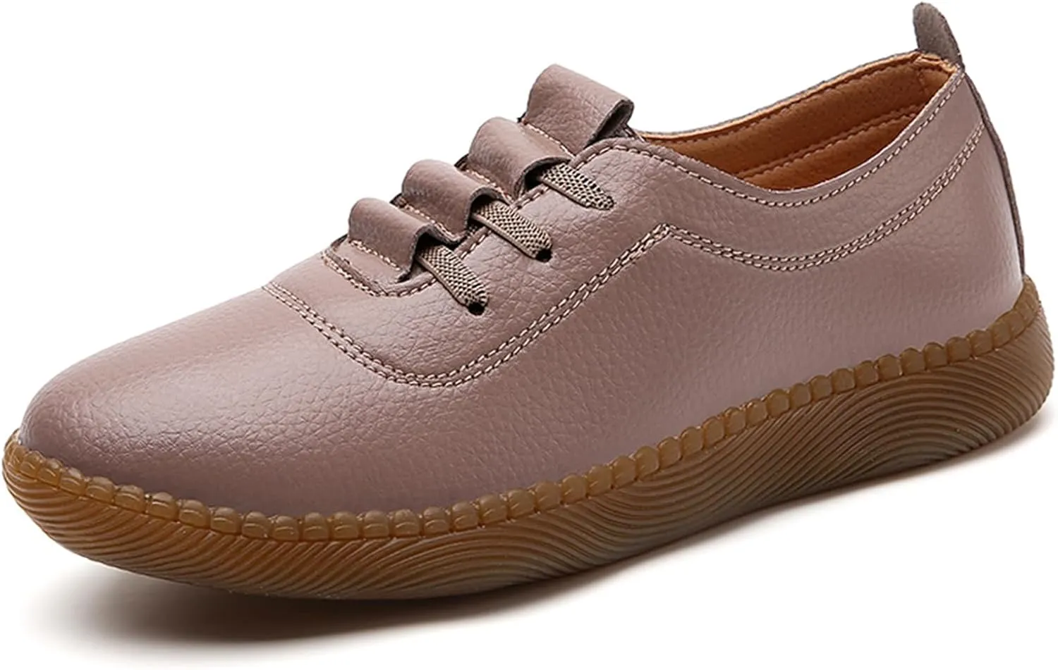 Women's Genuine Leather Soft Bottom Flat Loafers,Elastic Drawstring Slip On Breathable Non-Slip Casual Walking Work Shoes Comfort Mom Shoes