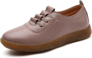 Women's Genuine Leather Soft Bottom Flat Loafers,Elastic Drawstring Slip On Breathable Non-Slip Casual Walking Work Shoes Comfort Mom Shoes