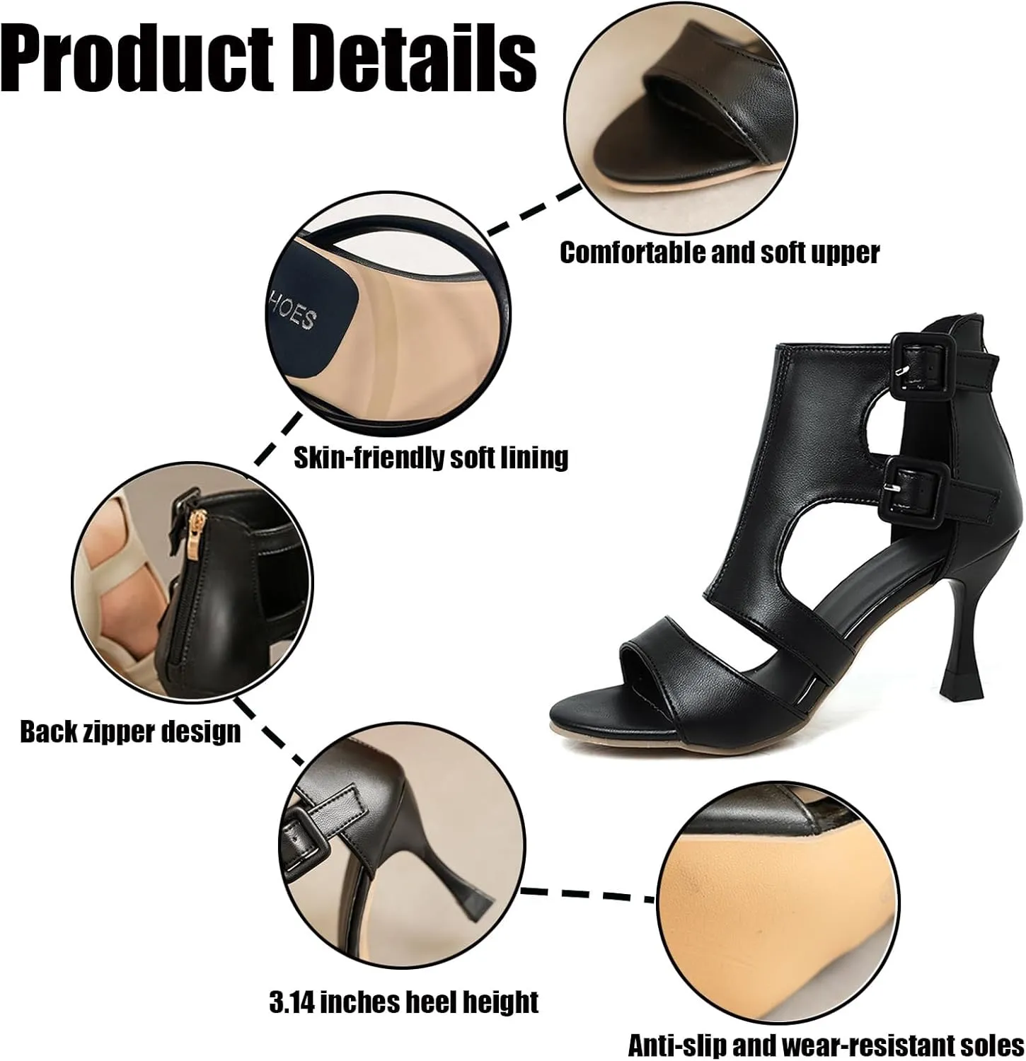 Women's High Top Peep Toe High Heel Sandals,Summer Fashion Double Buckle Back Zipper Gladiator Shoes Comfortable Dress Party Hollow Booties