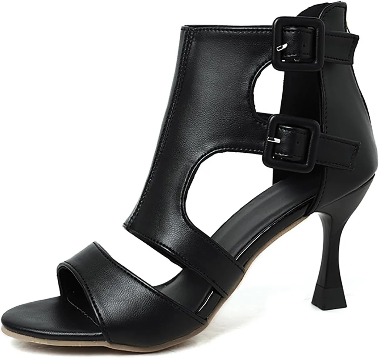 Women's High Top Peep Toe High Heel Sandals,Summer Fashion Double Buckle Back Zipper Gladiator Shoes Comfortable Dress Party Hollow Booties