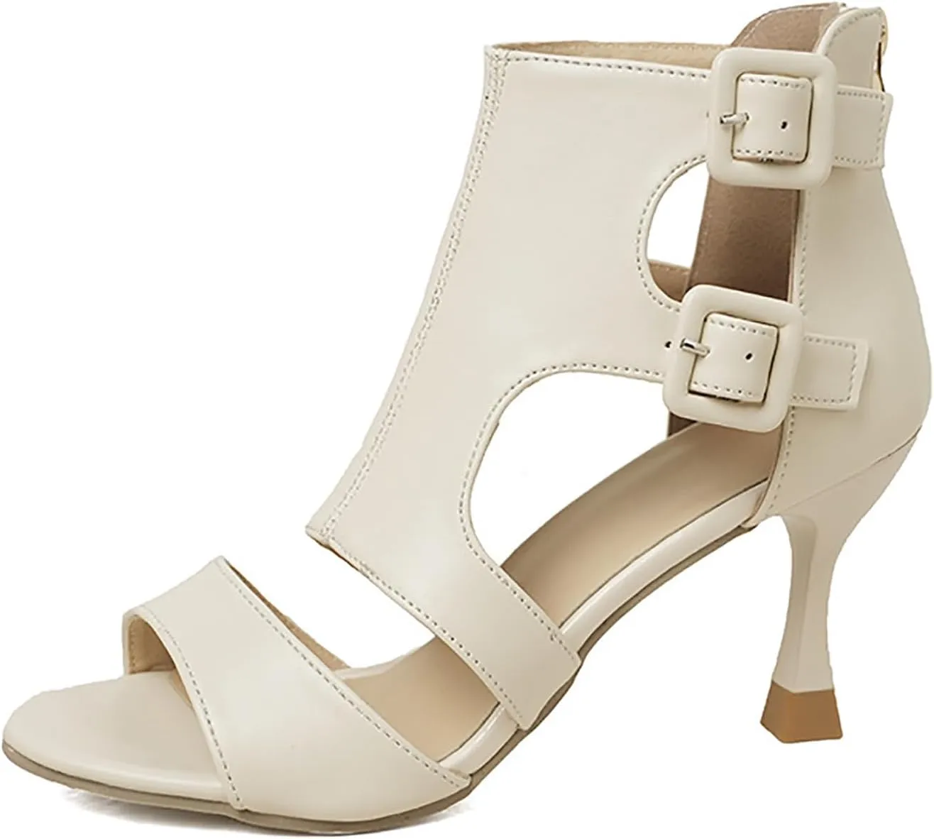 Women's High Top Peep Toe High Heel Sandals,Summer Fashion Double Buckle Back Zipper Gladiator Shoes Comfortable Dress Party Hollow Booties