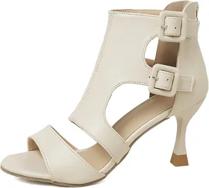Women's High Top Peep Toe High Heel Sandals,Summer Fashion Double Buckle Back Zipper Gladiator Shoes Comfortable Dress Party Hollow Booties