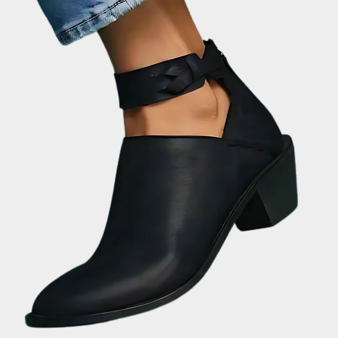 Women's Lace-Up Ankle Boots - Pointed Toe Designer Style - Low Heel with Rivet Detail - Multiple Colours