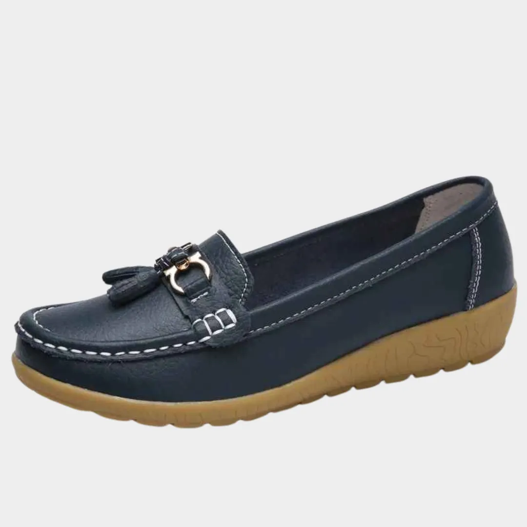 Women's Leather Loafers - Slip-On Tassel Moccasins - Soft Wedge Sole Casual Shoes - Multiple Colours