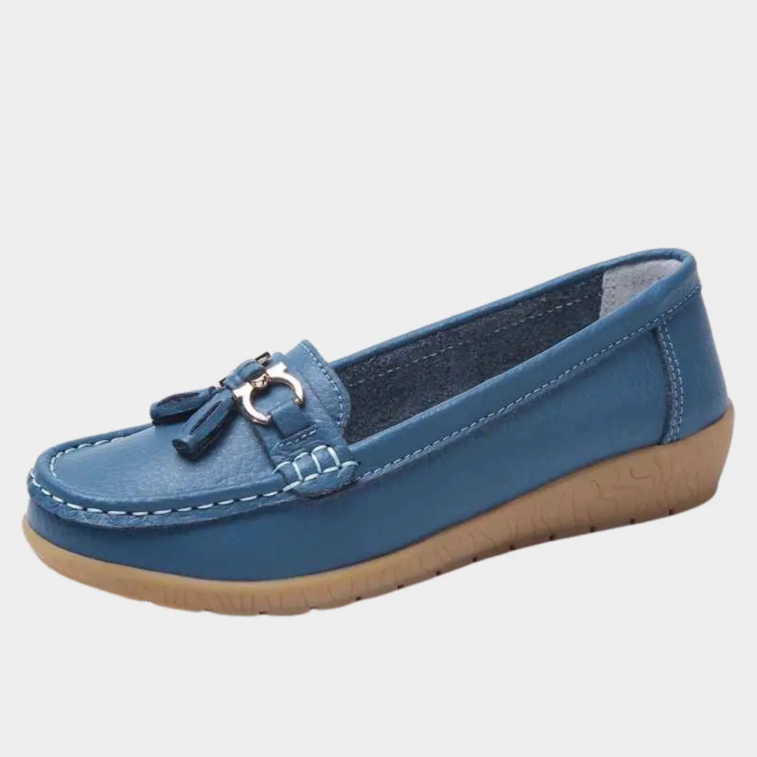 Women's Leather Loafers - Slip-On Tassel Moccasins - Soft Wedge Sole Casual Shoes - Multiple Colours