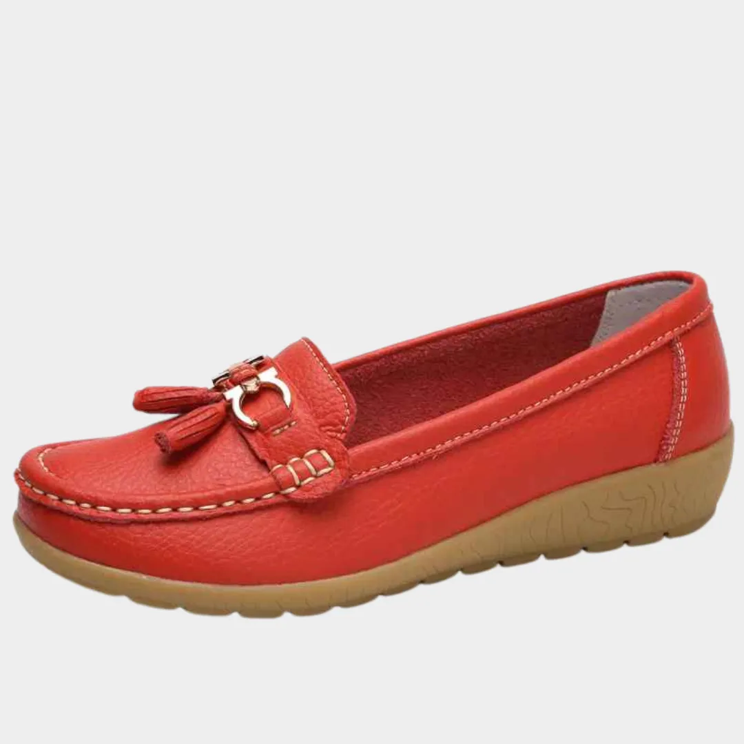 Women's Leather Loafers - Slip-On Tassel Moccasins - Soft Wedge Sole Casual Shoes - Multiple Colours