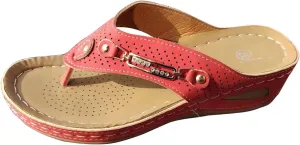 Women's New Casual Sandals Metal Button Wedge Heel Sandal with Arch Support Mat Comfortable Summer Walking Slippers