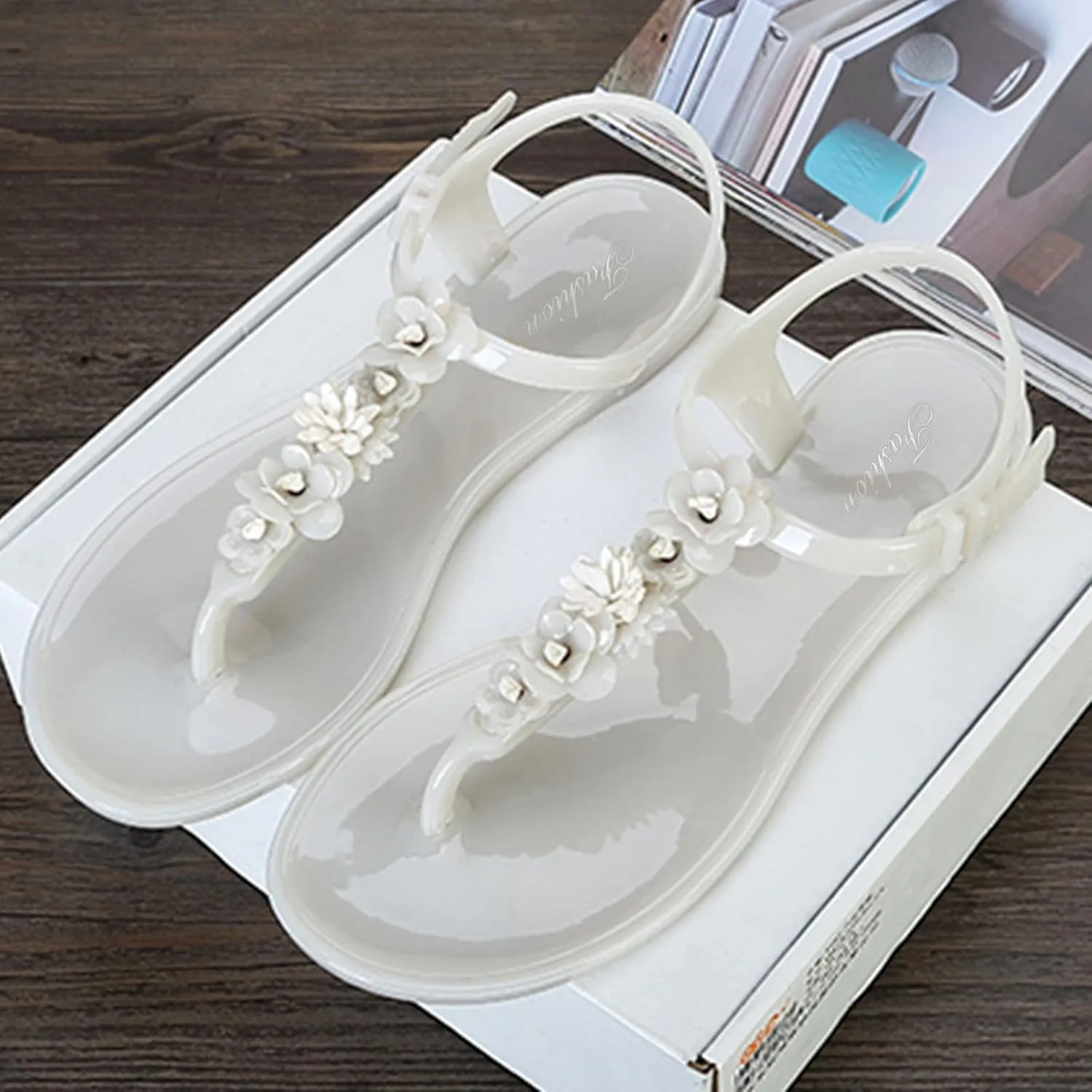 Women's Sandals Buckle Adjustable Ankle Strap Flats Summer Flowers Clip Toe Slip On Wedding Party Dress Shoes