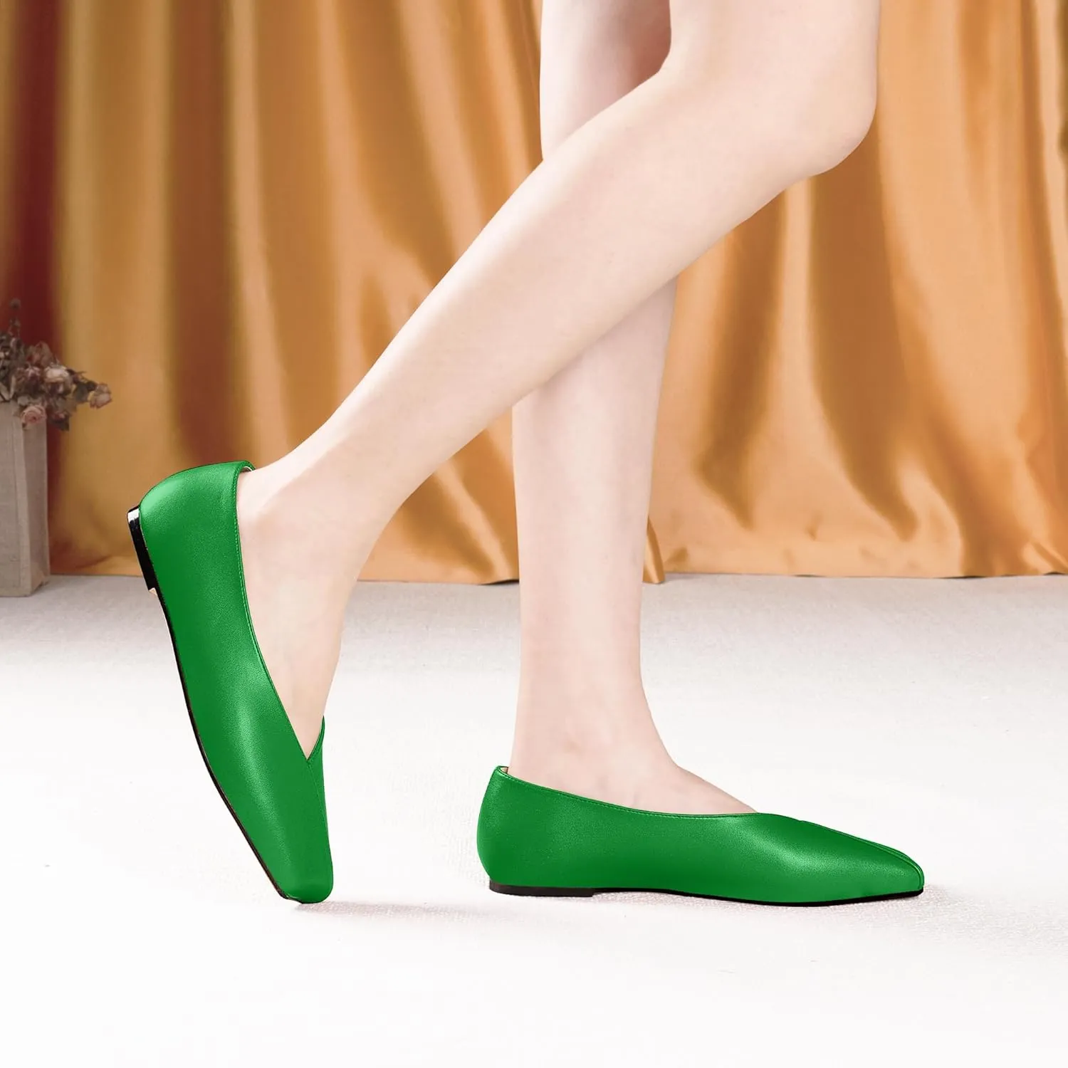 Women's Soft Ballet Silver Flats Elegant Slip On Square Toe Walking Single Shoes