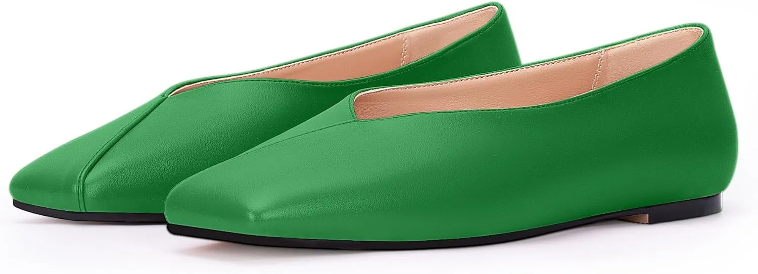 Women's Soft Ballet Silver Flats Elegant Slip On Square Toe Walking Single Shoes