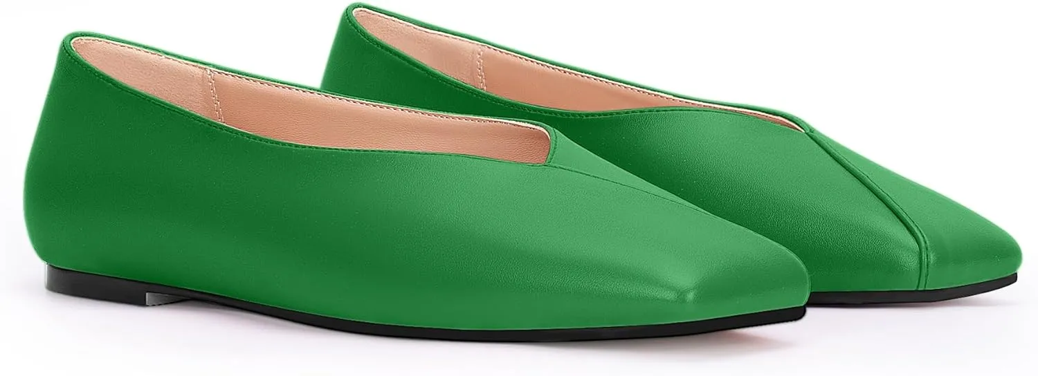 Women's Soft Ballet Silver Flats Elegant Slip On Square Toe Walking Single Shoes