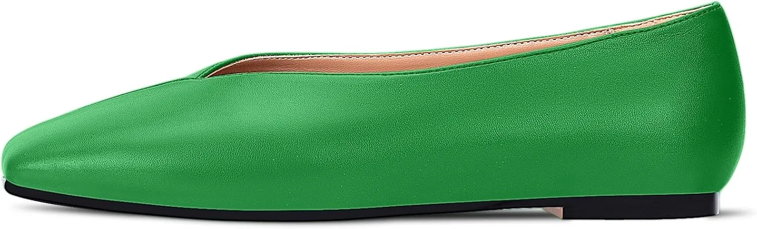 Women's Soft Ballet Silver Flats Elegant Slip On Square Toe Walking Single Shoes